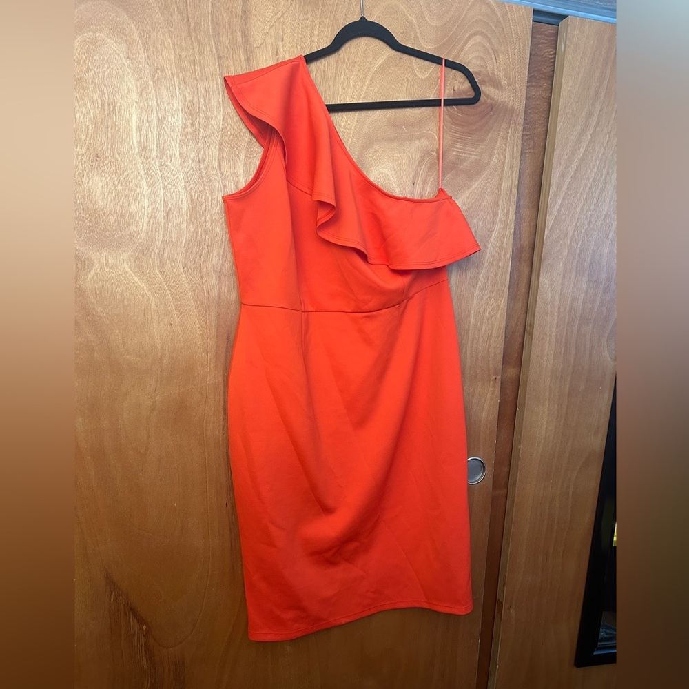 Attention Bright Orange One-Shoulder Cocktail Dress -Scuba Material SZ XL